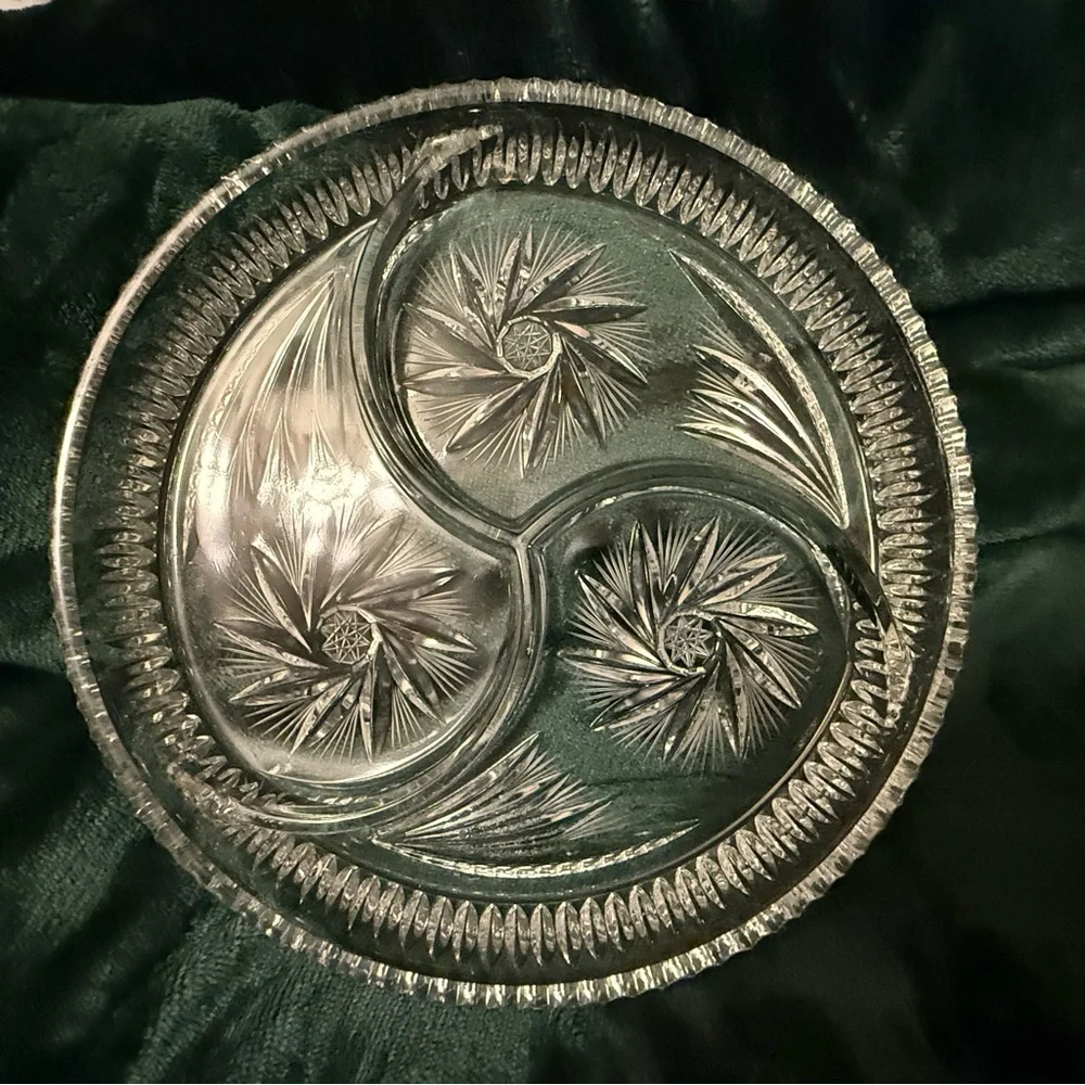 Vintage Crystal 3 Section Unique Serving Platter-Photo doesn’t do it justice!